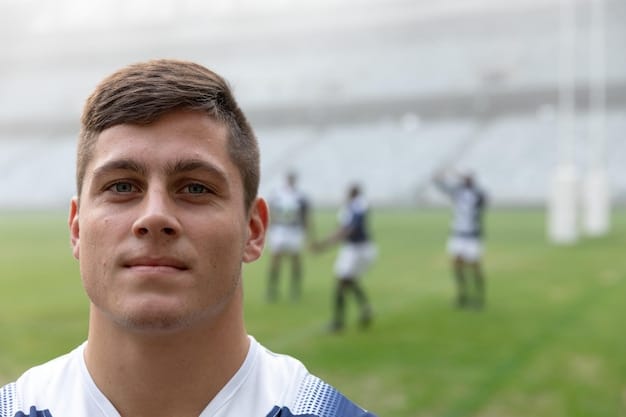 A young American male soccer player, looking determined, with a blurred background of a European stadium. Focus on professional aspirations and global reach.