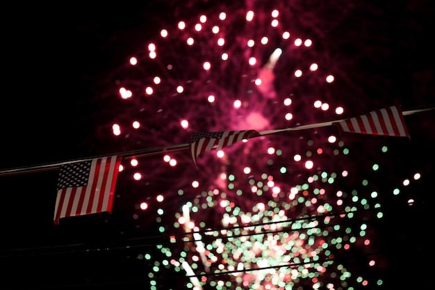 A jubilant crowd of American football (soccer) fans, draped in US flags and team colors, cheering wildly inside a packed stadium, with bright lights and a vibrant atmosphere.