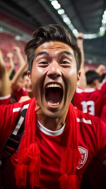 A detailed shot of a Vietnamese football player celebrating a crucial goal, with the crowd vibrant in the background, signifying a significant moment of achievement for an underdog team in a qualifying match.