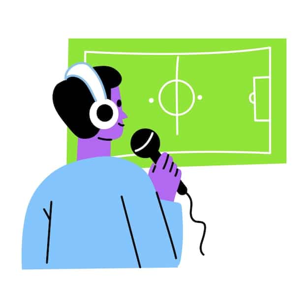 A detailed infographic showing soccer player data and performance metrics, with a stylized microphone icon overlaid, representing a podcast focused on analytics.