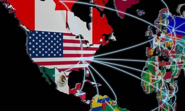 A detailed world map highlighting the three World Cup 2026 host countries (USA, Canada, Mexico) with small icons representing potential host cities. The map should clearly show the vast geographical spread.