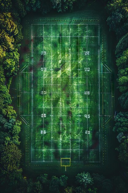 A detailed heatmap overlayed on a virtual soccer field, showing player movement patterns and decision points captured through VR training data. Analytics dashboard on a screen.