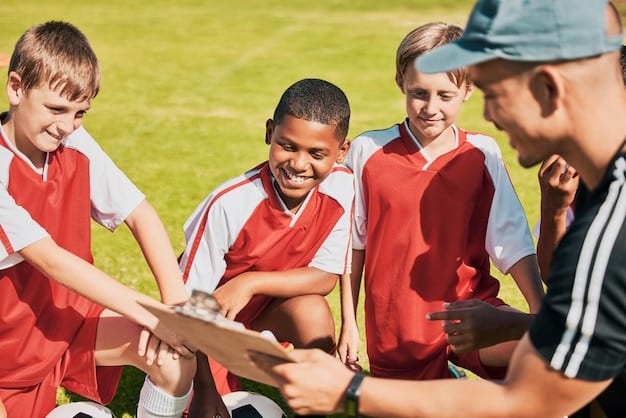 A group of young American soccer players participating in a training session at a youth academy. The image should convey the idea of nurturing talent, teamwork, and the future of US soccer.