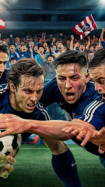 An action shot of a US soccer team competing in a CONCACAF Champions League match, highlighting their path to potentially qualifying for the expanded FIFA Club World Cup. Focus on determined players and the intensity of the game.