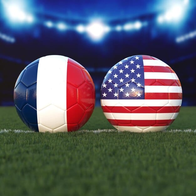 A divided image showing the FIFA logo on one side and the US Soccer Federation logo on the other, symbolizing the tension and collaboration between the two organizations. The central them is FIFA's Influence on US Soccer Governance: Understanding the Power Dynamics.