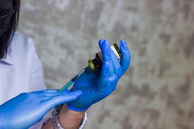 A close-up shot of a doping control officer collecting a urine sample from a US soccer player. The officer is wearing gloves, and the sample collection kit is clearly visible. The player appears focused and cooperative.