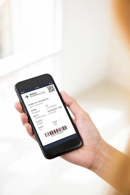 A close-up shot of a mobile phone displaying a ticket purchase confirmation screen for a sports game. The screen shows details like the game date, time, seat number, and a QR code for entry. The background is slightly blurred to keep the focus on the phone and the ticket information related to From Couch to Stands: A Practical Guide to Planning Your First Away Game Trip in 2025.