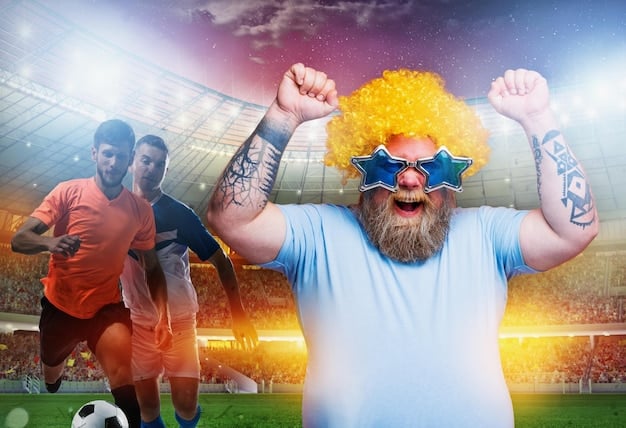 A split-screen image showing a soccer game on one side and a group of fans reacting enthusiastically together while watching the same game on their phones on the other. This captures the dual reality of experiencing soccer both live and through social media, and the way it demonstrates that beyond the game: how soccer fandom can build community and create lasting friendships.