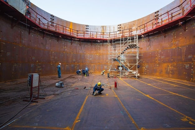 A photograph depicting a construction site at a stadium. Construction workers are visible, and heavy machinery is in operation. The photo represents the significant infrastructure upgrades required for hosting the World Cup. The scene also hints at the complexities and potential cost overruns associated with these large-scale projects.