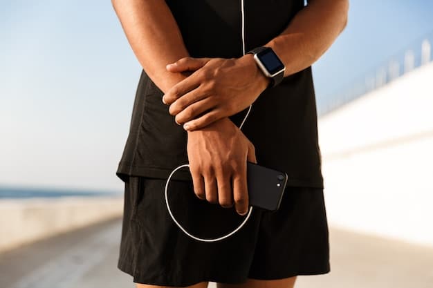 A close-up shot of a wearable device (e.g., a smart watch or chest strap) used to collect biometric data from a soccer player. The device should appear modern and high-tech. Depicting advanced monitoring technology for analyzing physical performance and health. What are the Ethical Considerations of Using Biometric Data in US Soccer? This reflects the data collection methods and relates directly to the ethical issues discussed in the article.