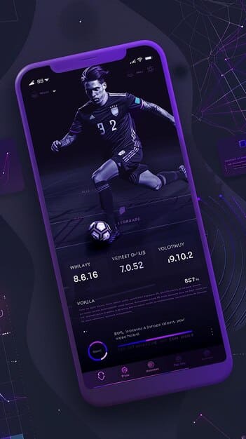 Screenshot of a mobile app interface displaying real-time data from a smart soccer ball, including charts showing kick power, spin rate, and shot accuracy. A soccer player is visible in the background, suggesting in-the-field use. Visualize What are the Latest Advancements in Smart Soccer Balls for Performance Tracking?.