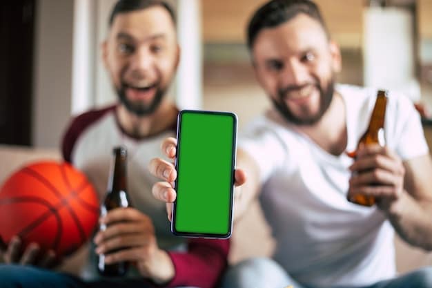 A close-up of a fan interacting with a mobile app during a soccer game, showcasing personalized content and real-time data feeds overlaid on the screen, all related to How are US Soccer Leagues Using AI to Enhance the Fan Experience in 2025.