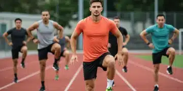 Athletes performing dynamic stretches, symbolising proactive injury prevention.