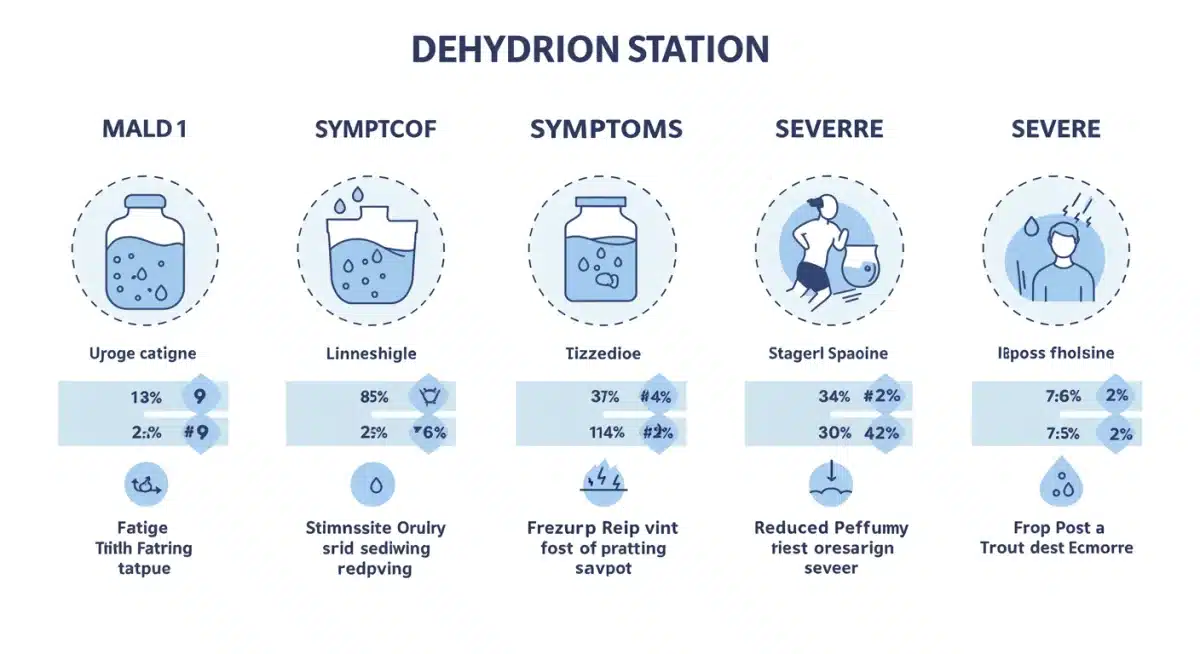 Visual representation of dehydration stages and their impact on performance.