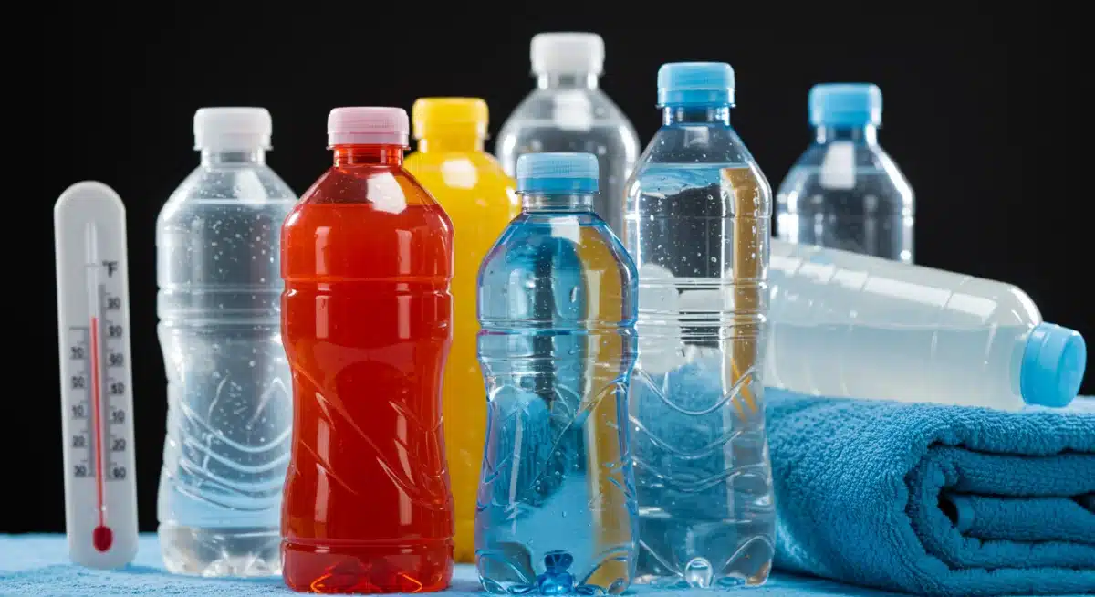 Electrolyte drinks and water for effective rehydration.