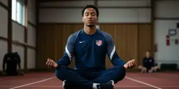 Elite US athlete practising mindfulness for mental wellness before 2026 competition.