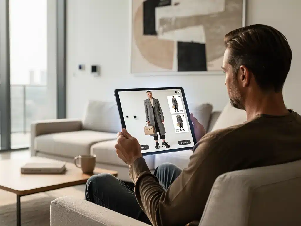 Consumer using augmented reality for luxury fashion try-on
