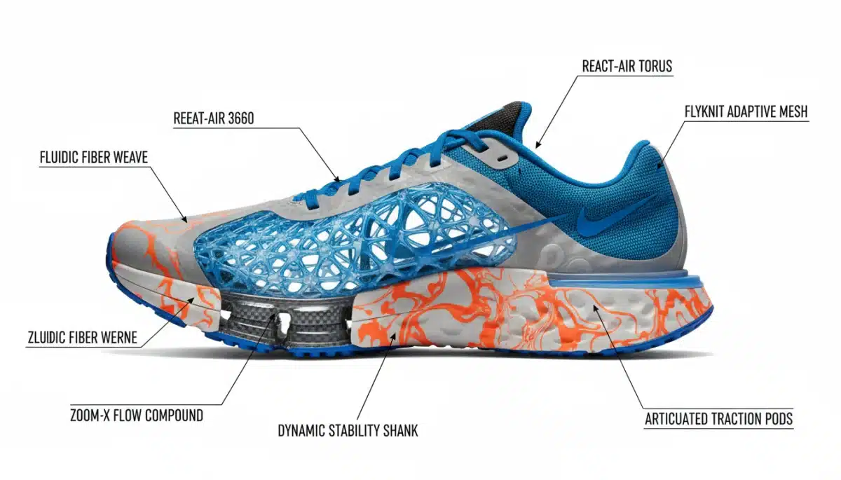 Cross-section diagram of Nike's new footwear technology, detailing innovative cushioning.