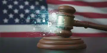 Gavel on data stream, symbolising Supreme Court's data privacy ruling impact on US online users.