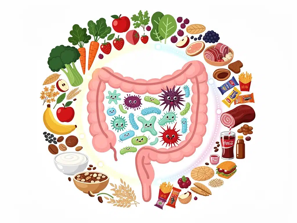 Illustration of the relationship between diet, gut microbiome and inflammatory processes