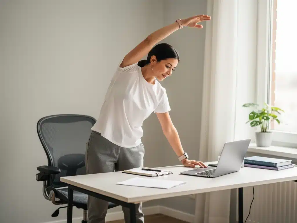 Professional stretching at desk for stress reduction.