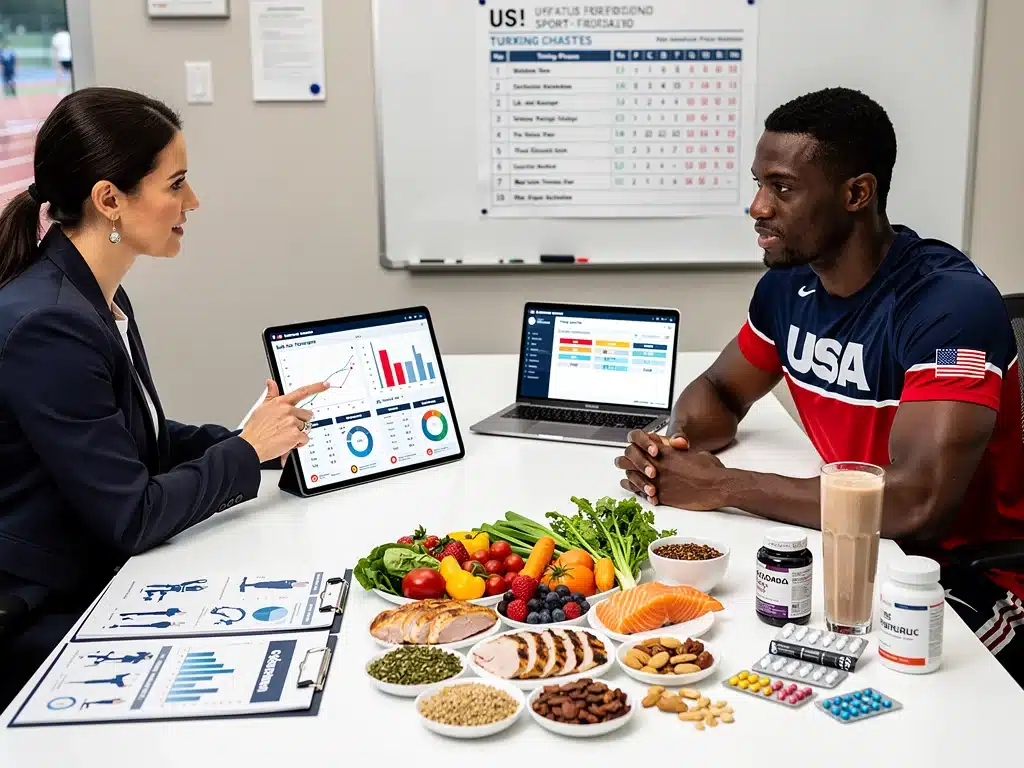 Personalised nutritional therapy for a US athlete, showcasing tailored supplements and diet for optimal recovery.
