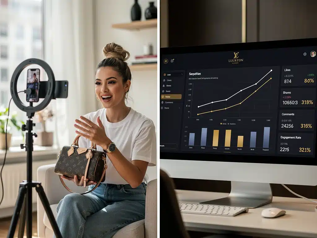Gen Z influencer promoting luxury fashion on social media