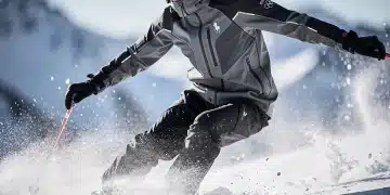 Athlete in Ralph Lauren 2026 Olympic performance jacket, showcasing functionality.