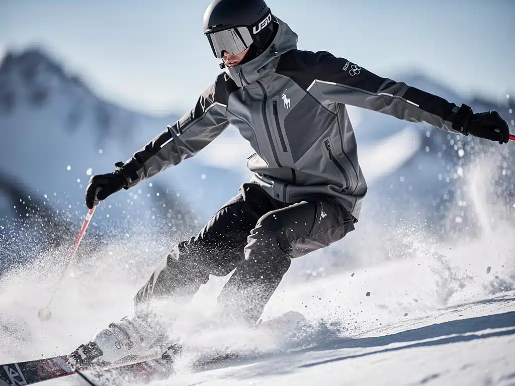 Athlete in Ralph Lauren 2026 Olympic performance jacket, showcasing functionality.