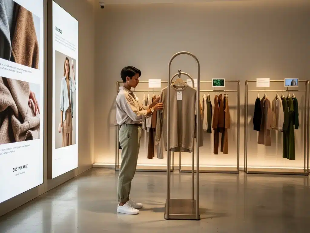 Sustainable luxury fashion display in a modern boutique