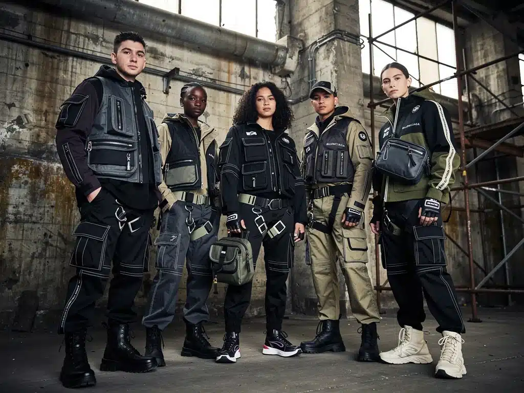 Functional utility wear, a key Balenciaga streetwear trend for 2026.