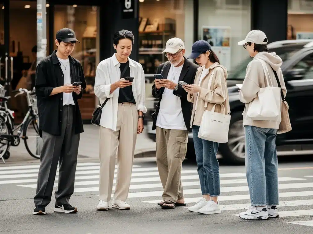 Diverse individuals demonstrating urban street style with adaptable gender-neutral outfits, highlighting everyday wearability.